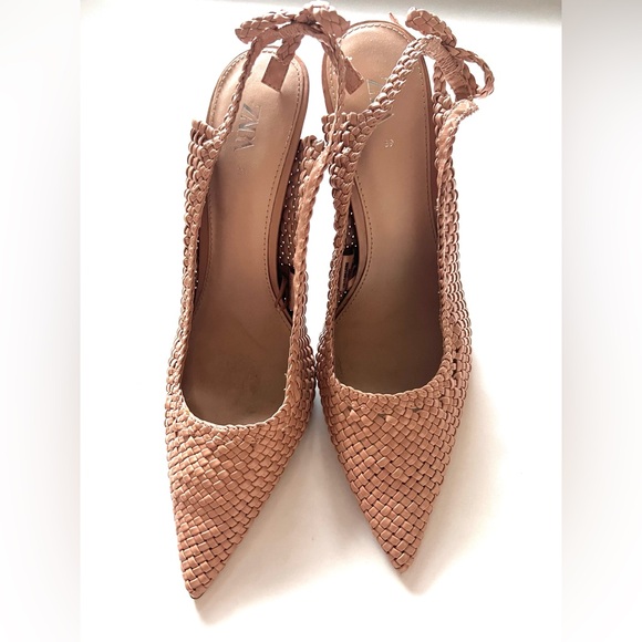 Zara Shoes - Zara Braided Slingback Women's Nude Pointed Woven Heels Size 39 Worn 1x